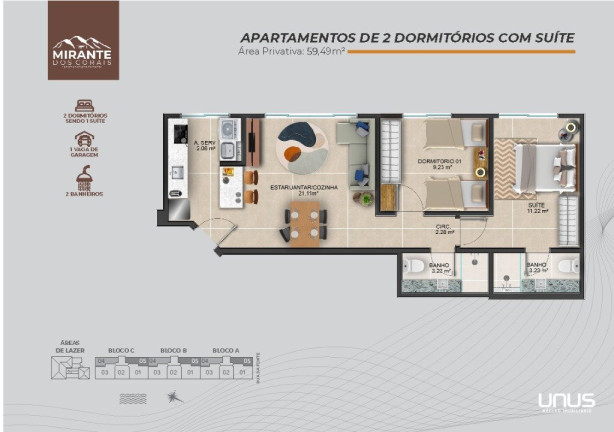 Imagem Apartamento com 2 Quartos à Venda, 59 m² em Coqueiros - Florianópolis