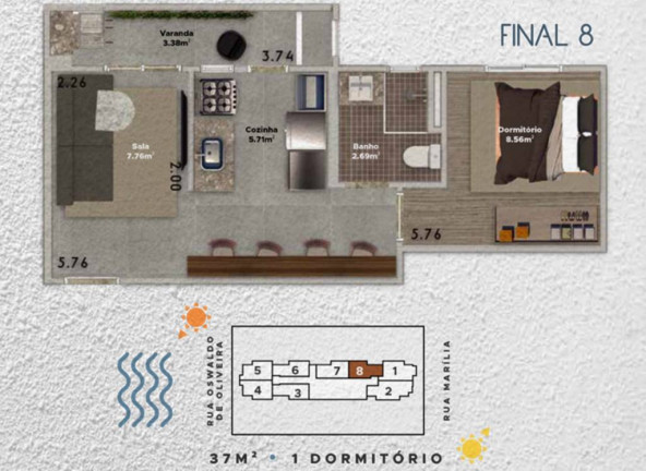 Imagem Apartamento com 1 Quarto à Venda, 38 m² em Boqueirao - Praia Grande
