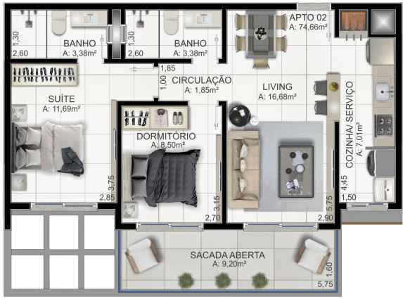 Imagem Apartamento com 2 Quartos à Venda, 69 m² em Praia Da Cal - Torres