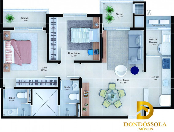 Imagem Apartamento com 2 Quartos à Venda, 70 m² em Centro - Criciúma
