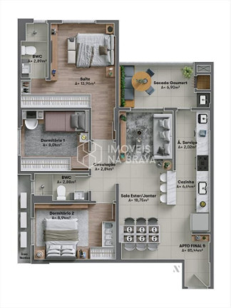 Imagem Apartamento com 3 Quartos à Venda, 87 m² em Vila Operária - Itajaí