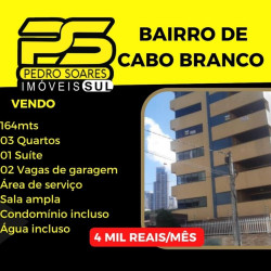 Apartamento com 3 Quartos para Alugar, 164 m² em Cabo Branco - João Pessoa