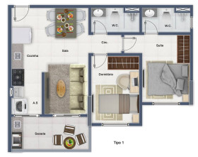Apartamento com 2 Quartos à Venda, 57 m² em Forte - Praia Grande
