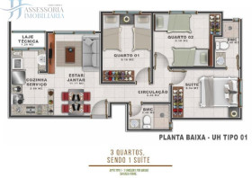 Apartamento com 3 Quartos para Alugar ou Temporada, 59 m² em Planalto - Natal