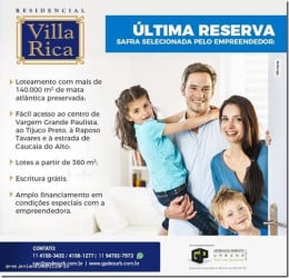 Terreno à Venda, 360 m² em Vila Rica - Reserva Especial V.paraty - Vargem Grande Paulista