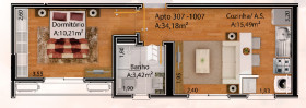 Apartamento com 1 Quarto à Venda, 34 m² em Nonoai - Santa Maria