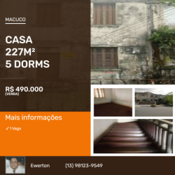 Casa com 5 Quartos à Venda,  em Macuco - Santos
