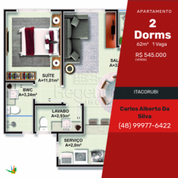 Apartamento com 2 Quartos à Venda, 62 m² em Itacorubi - Florianópolis