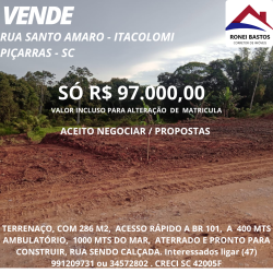 Terreno à Venda, 286 m² em ITACOLOMI  - Balneário Piçarras