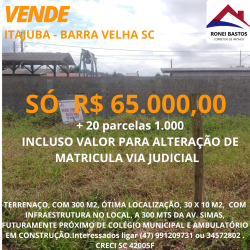 Terreno à Venda, 300 m² em itajuba  - Barra Velha