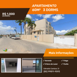 Apartamento com 3 Quartos para Alugar, 60 m² em Ellery - Fortaleza