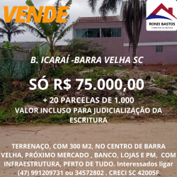 Terreno à Venda, 300 m² em Icaraí - Barra Velha